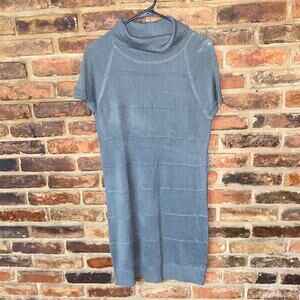 She's Cool Gray Knit Short Sleeve Turtleneck Sweater Dress Women's Size Large